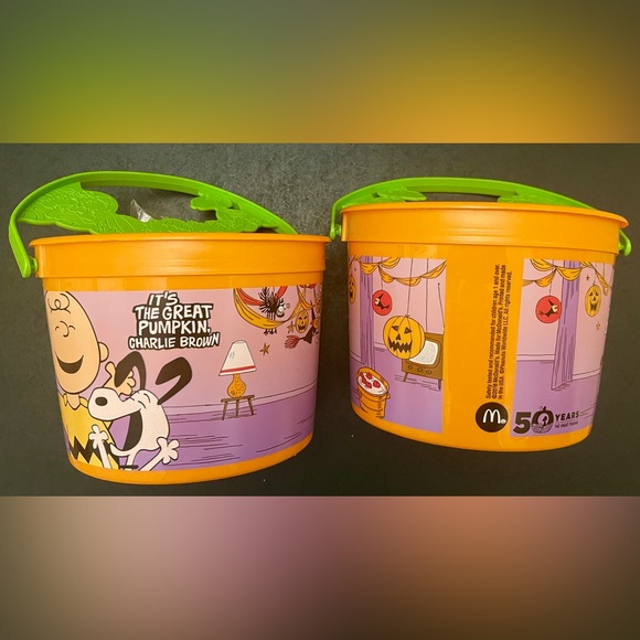 2 Collectible “It’s the Great Pumpkin, Charlie Brown” McDonalds Candy Buckets - Picture 1 of 10